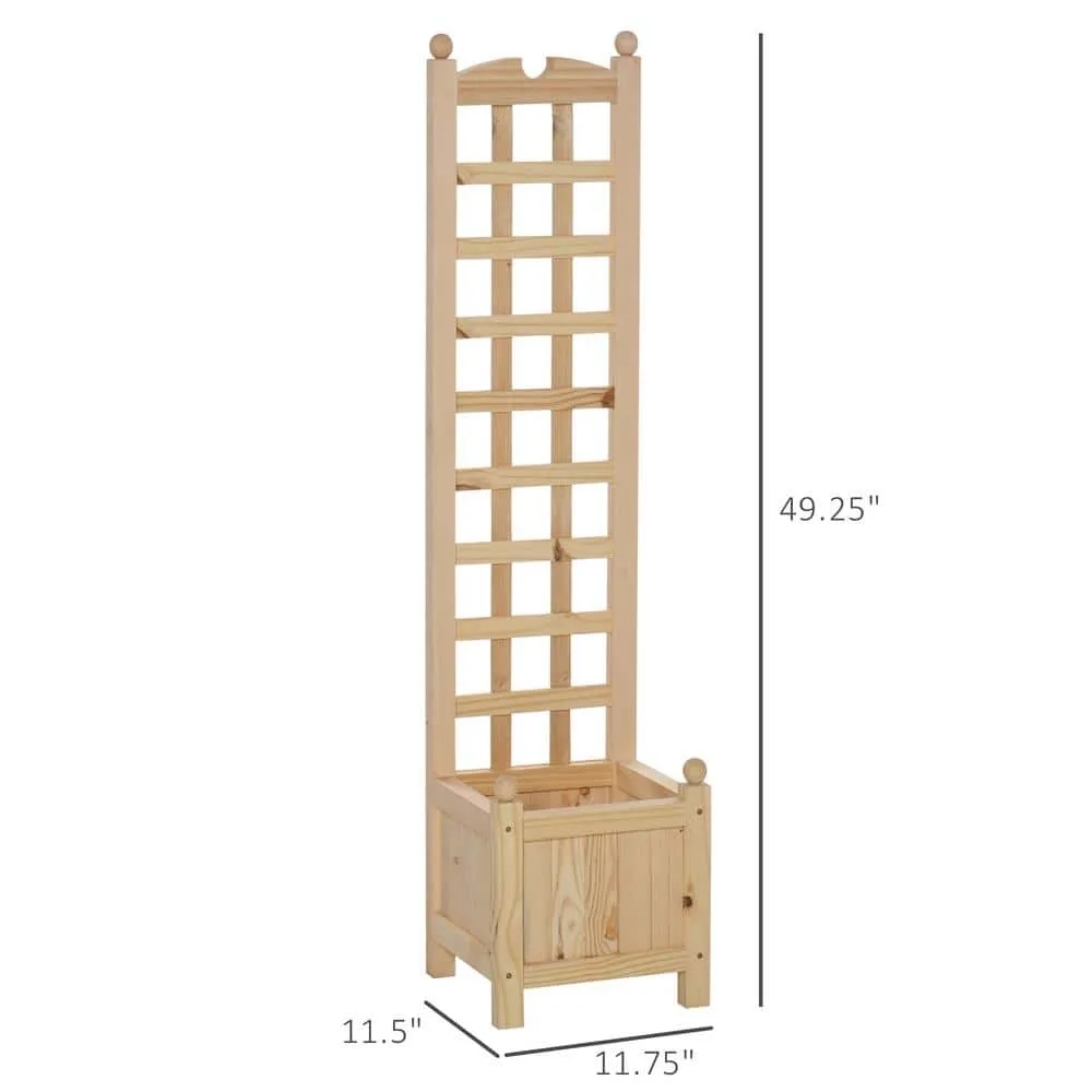 Outsunny Natural Wooden Raised Garden Bed with Trellis Board