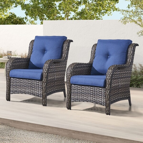 Outdoor Patio Rattan Chairs with Cushions Set of 2