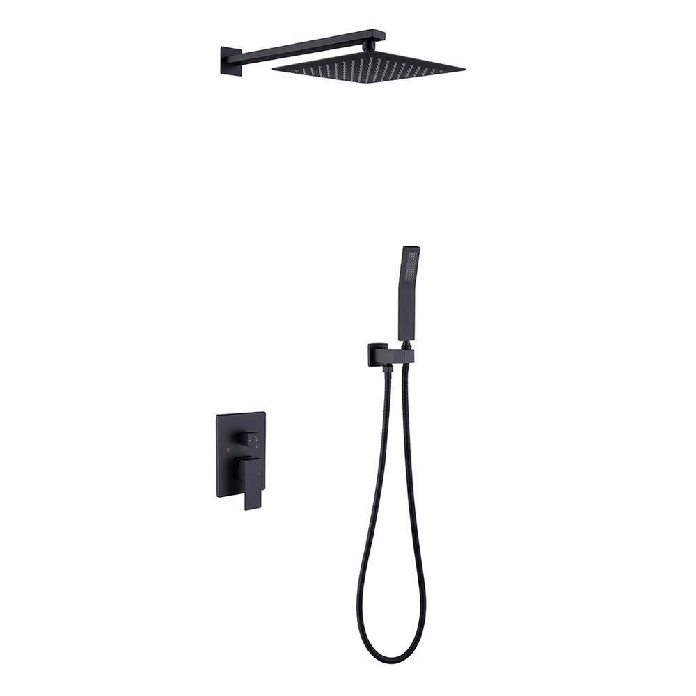 GIVING TREE 1-Spray 10 in. Square Rainfall Shower Head and Handheld Shower Head in Matte Black XLHDDFAR0004