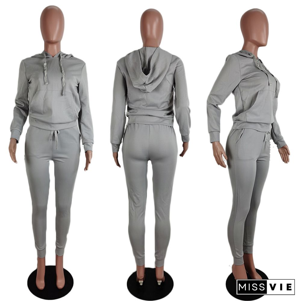 Solid Hooded Sweatshirt Jogging Pants Tracksuit