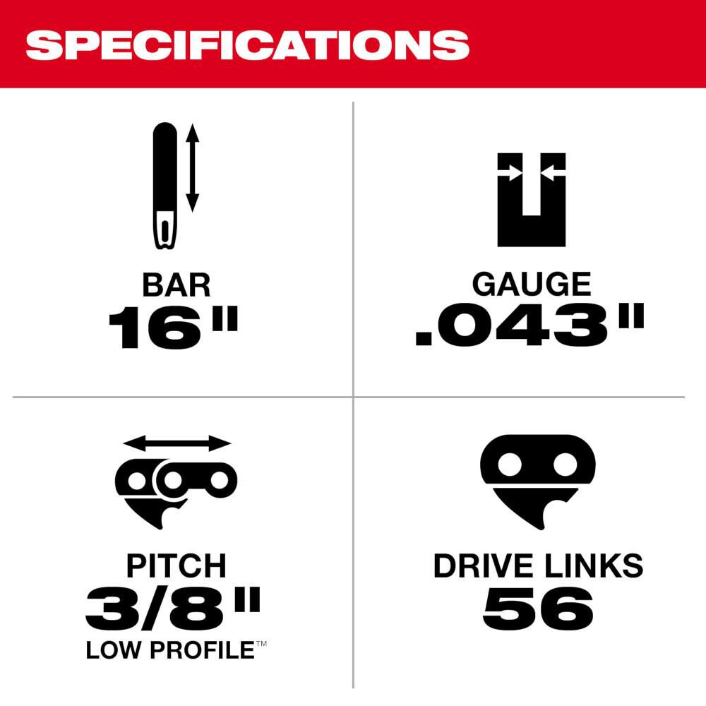 Milwaukee 16 in. .043 56 Link Replacement Chainsaw Chain 49-16-2715 from Milwaukee