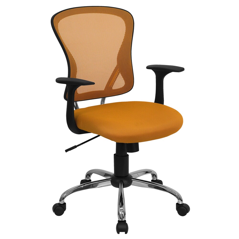 Posey Orange Mesh Back Adjustable Swivel Office Arm Chair with Chrome Base