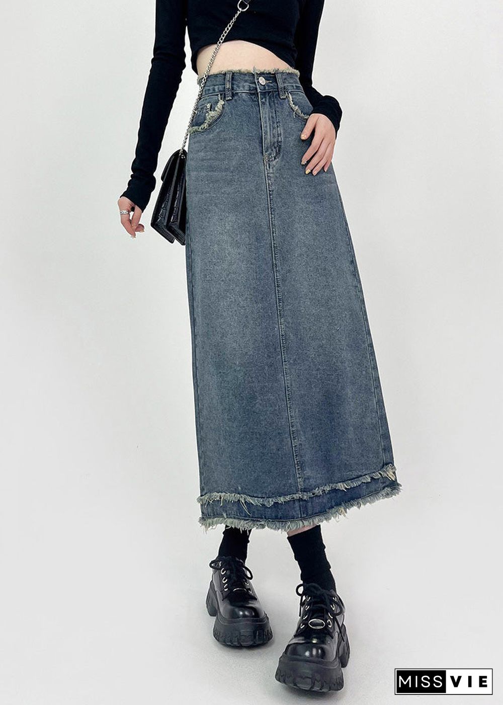 Boho Denim Blue Patchwork High Waist Maxi Skirts Summer