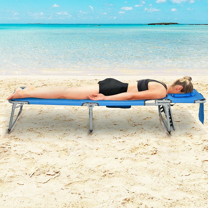 Folding Beach Lounge Chair with Pillow for Outdoor