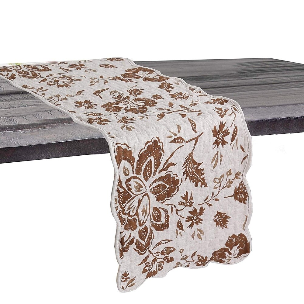 Cozy Line Chocolate Flower Quilted Linen Table Runner