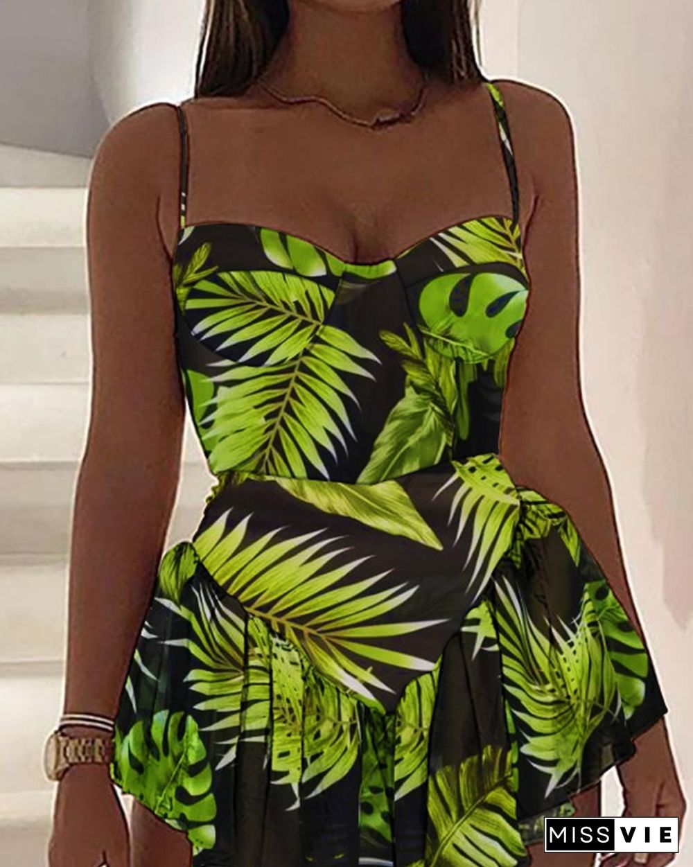 Cami Tropical Print Ruffles Dress