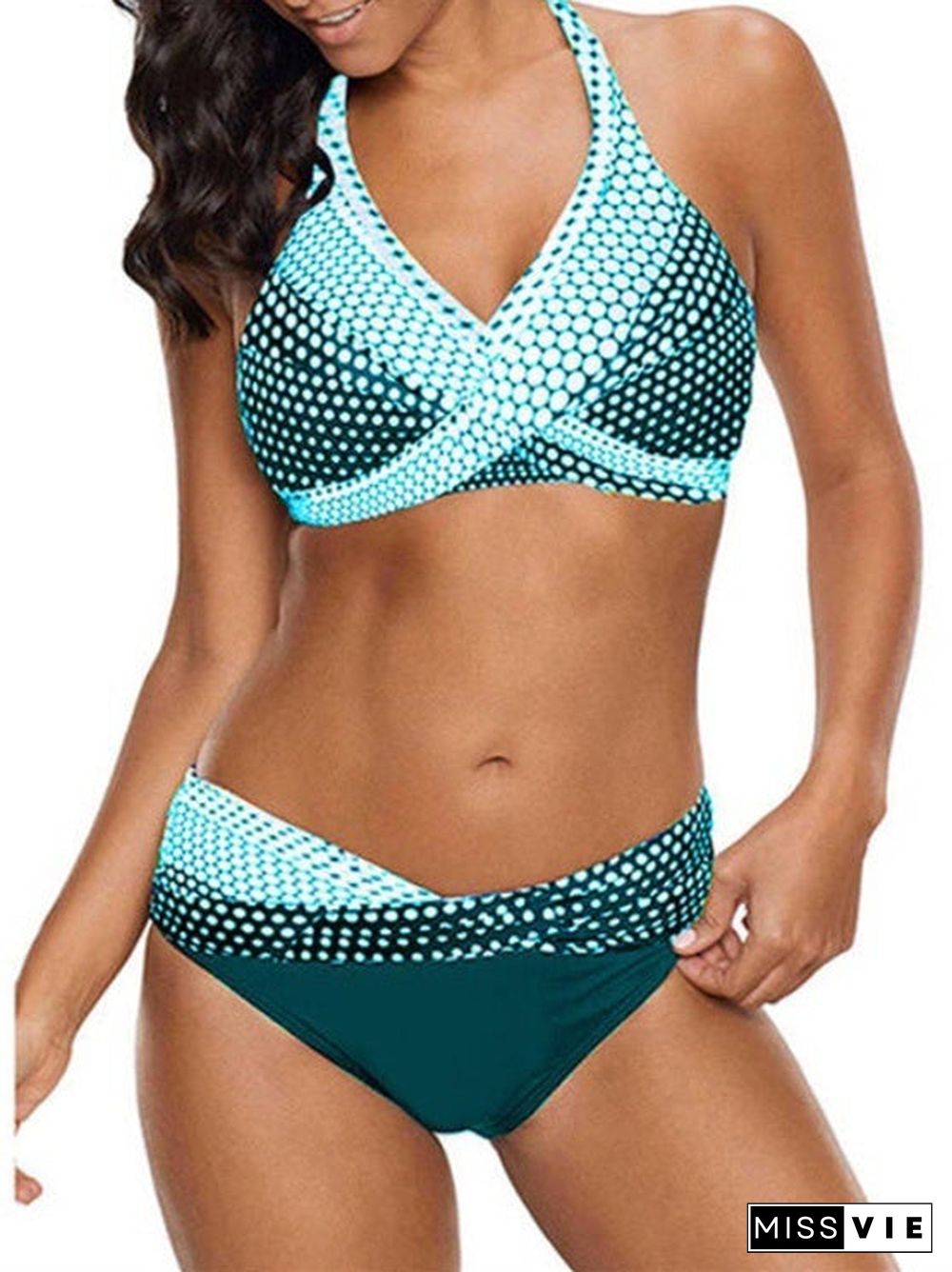 Women Polka Dot Sleeveless V-neck Bikini Swimwear