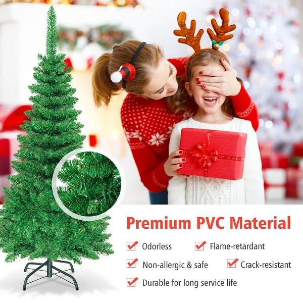 Gymax 4.5ft/6.5ft/7.5ft PreLit Pencil Christmas Tree Traditional