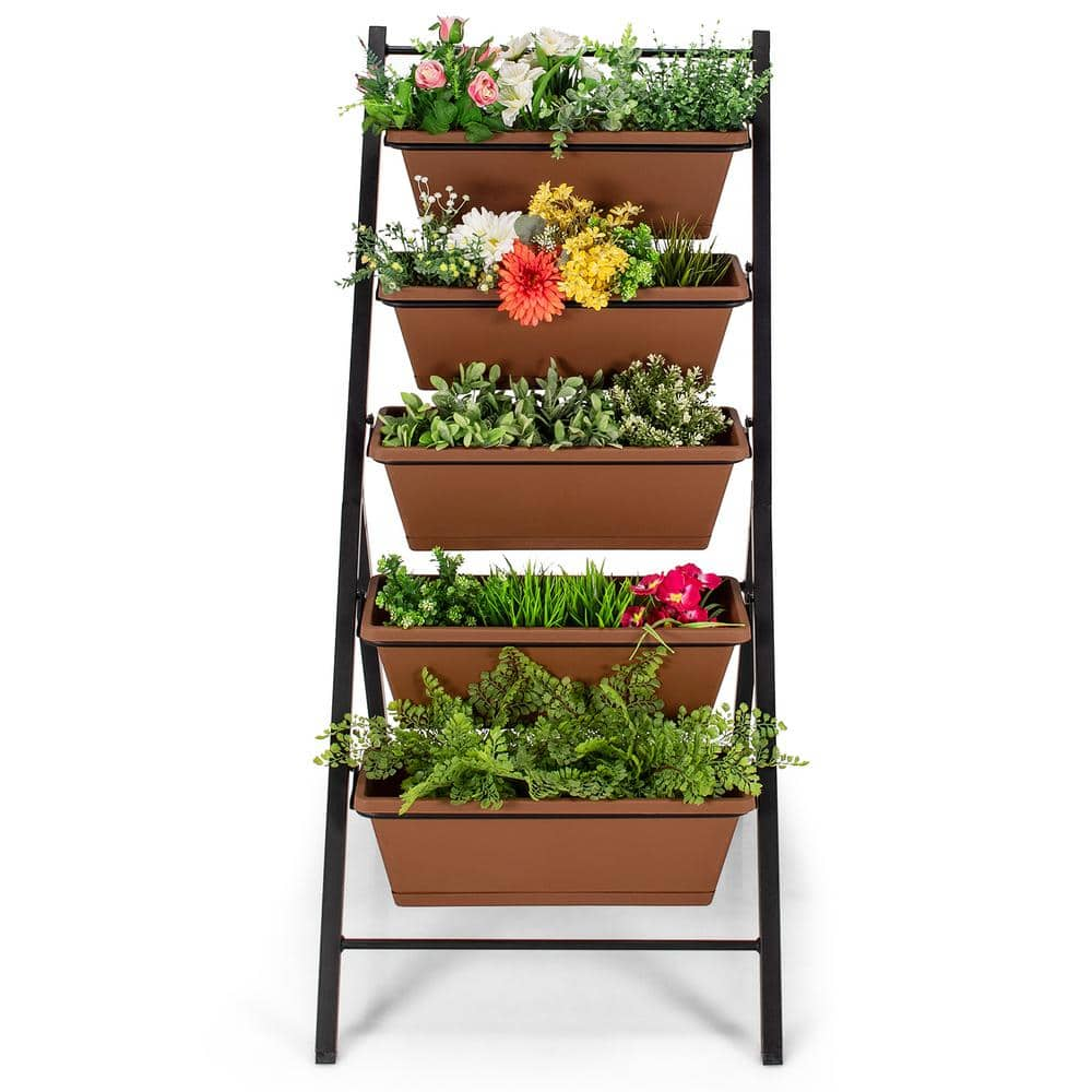 HONEY JOY 5-Tier Vertical Herb Garden Planter Box Outdoor Elevated Raised Bed Brown TOPB005427