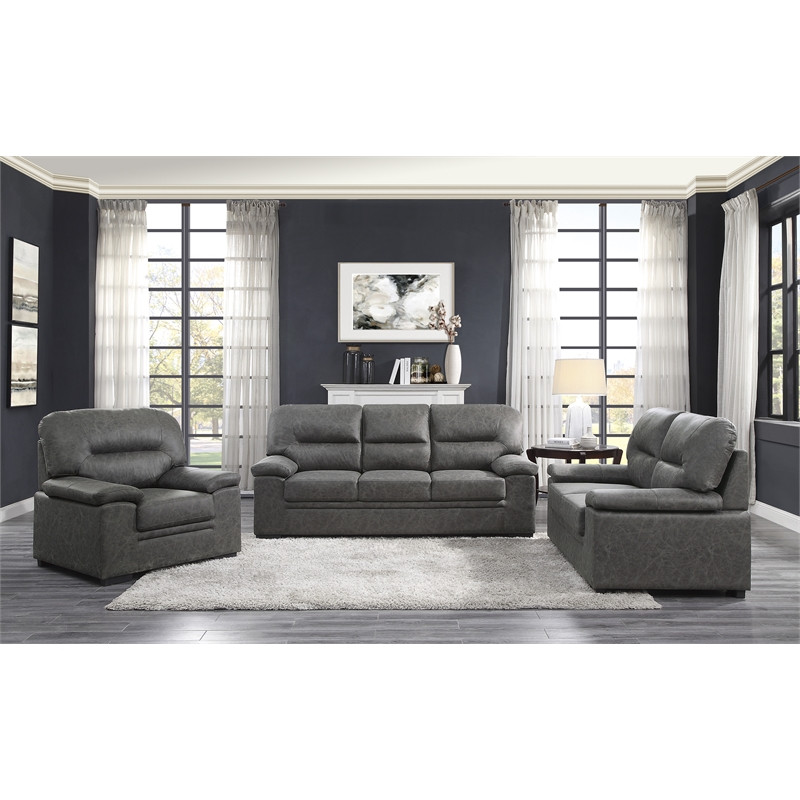 Lexicon Michigan Microfiber Sofa in Dark Gray   Contemporary   Sofas   by Homesquare  Houzz