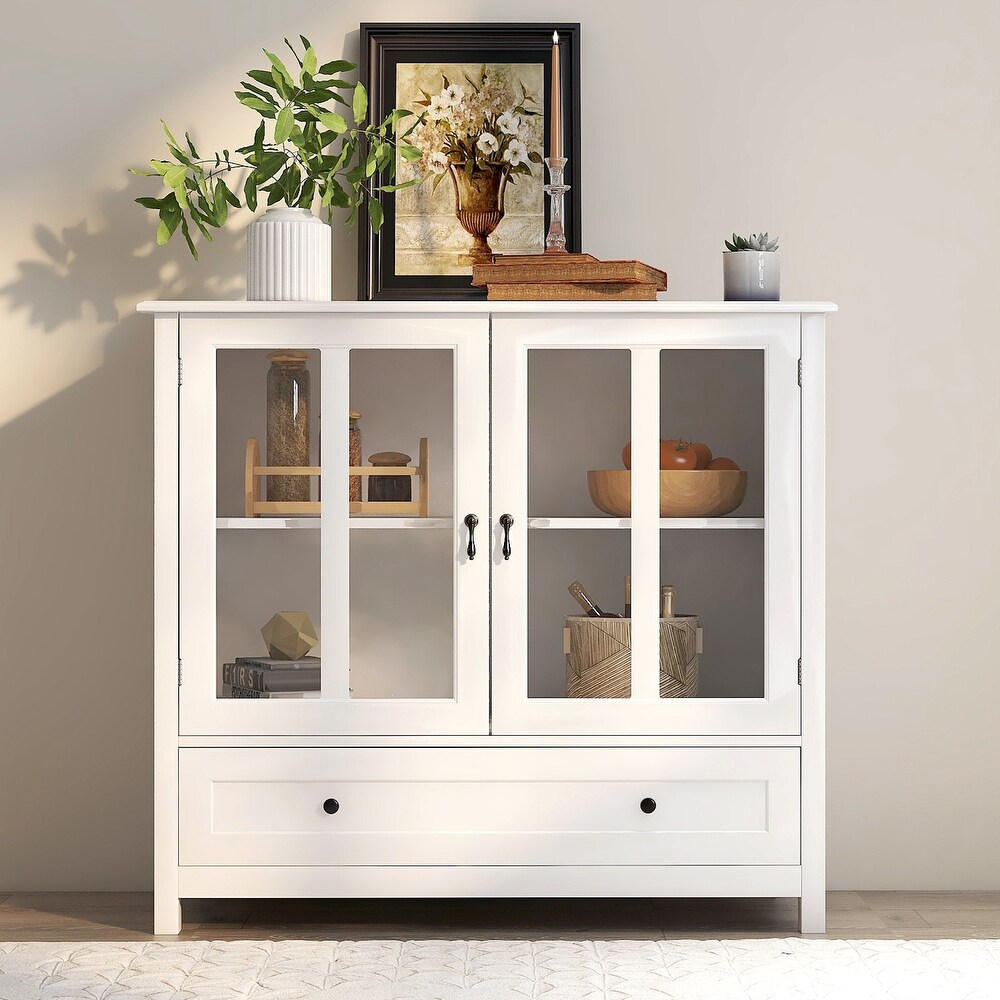 Modern Kitchen Buffet Sideboard Storage Cabinet with Glass Doors and Drawers