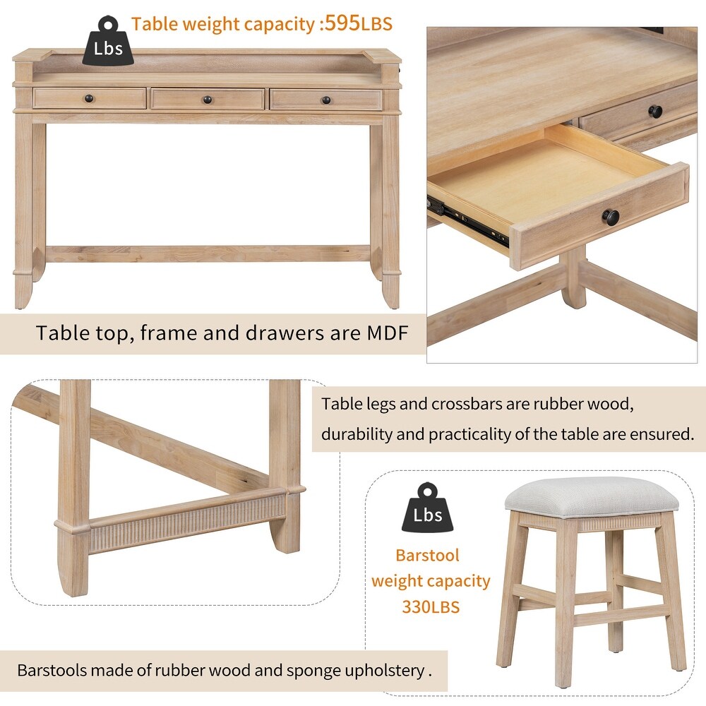 4 Piece Multifunctional Dining Table Set w/Stools   USB Port   Drawer