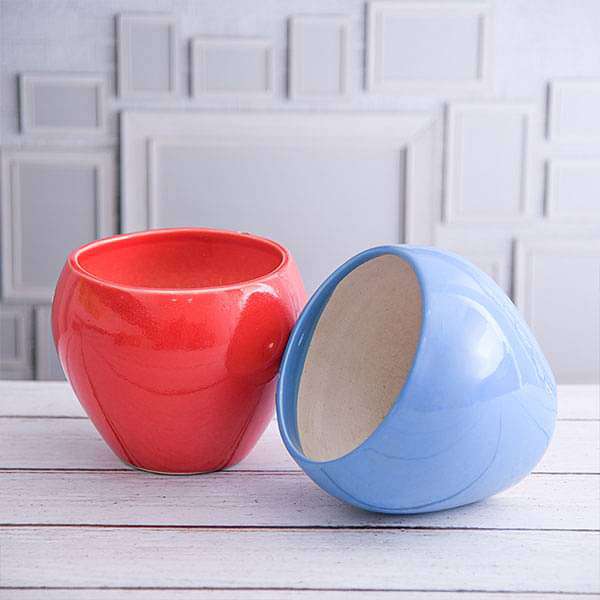 5.7 inch (14 cm) Apple Round Ceramic Pots - Pack of 2