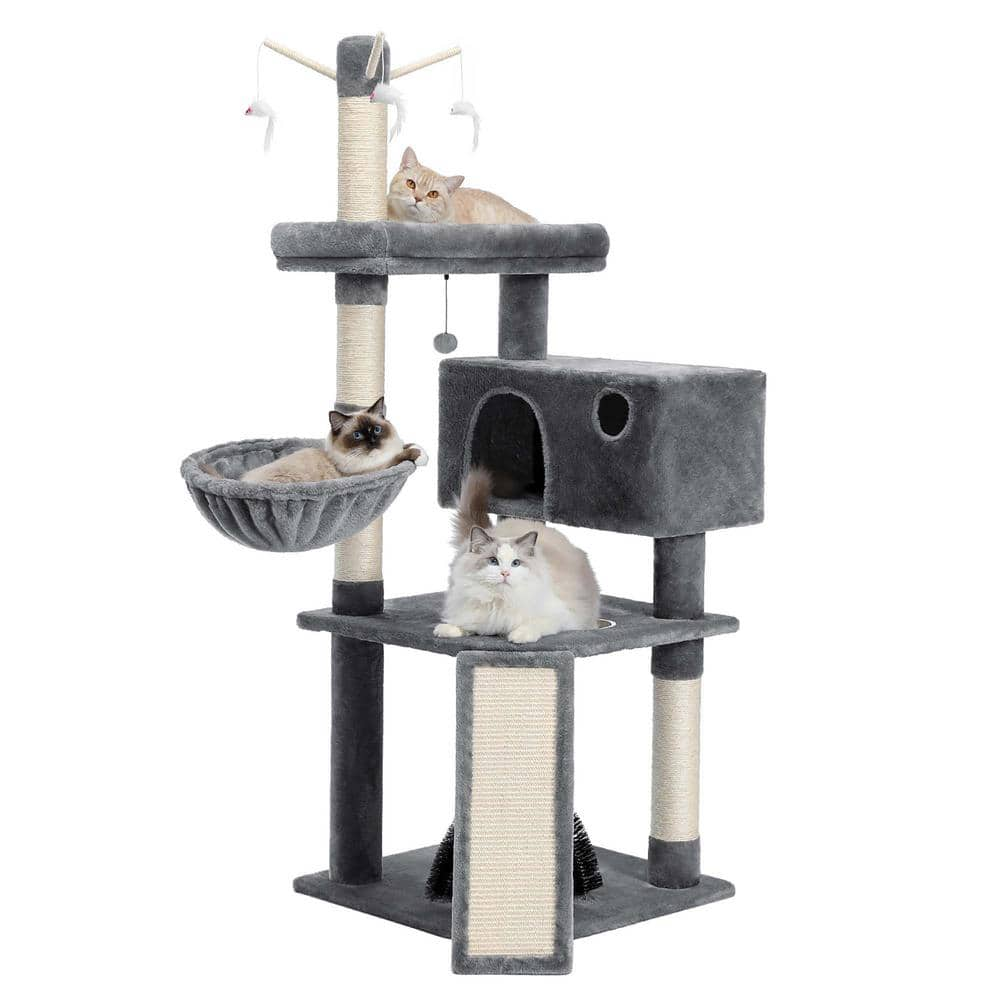 Foobrues Large Condo Cat Tree Feeding Bowl Grooming Brush Whirligig Turntable PSL-23170871