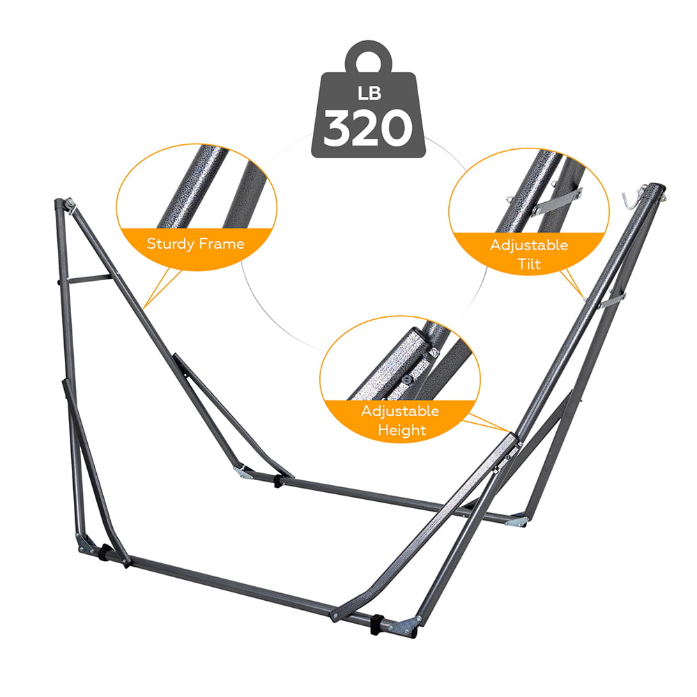 Hammock with Stand, Brazilian Style Hammock Bed with Steel Stand and Carrying Bag, Portable Hammock for Patio Balcony Deck Indoor Outdoor