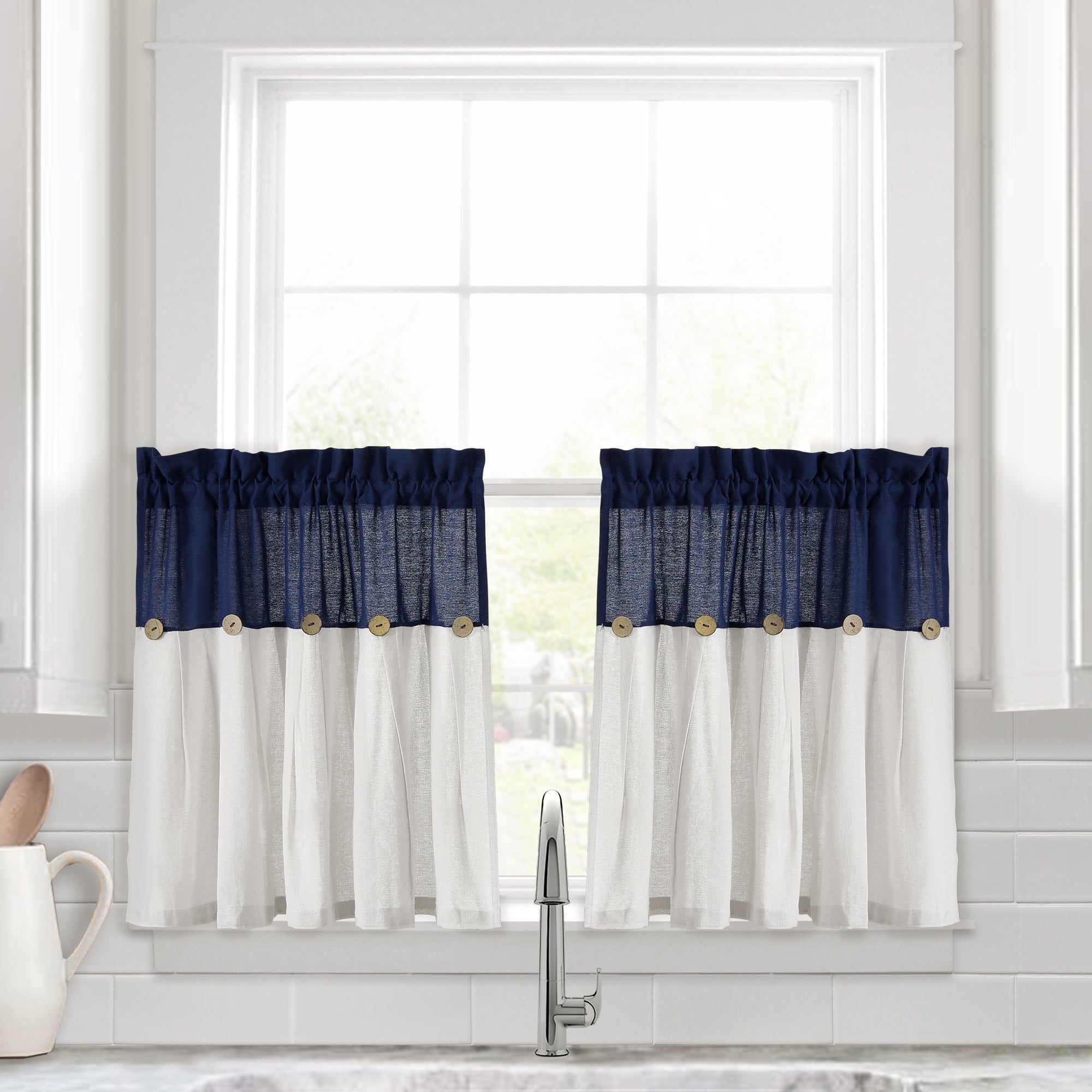 Linen Button Kitchen Window Tiers Set