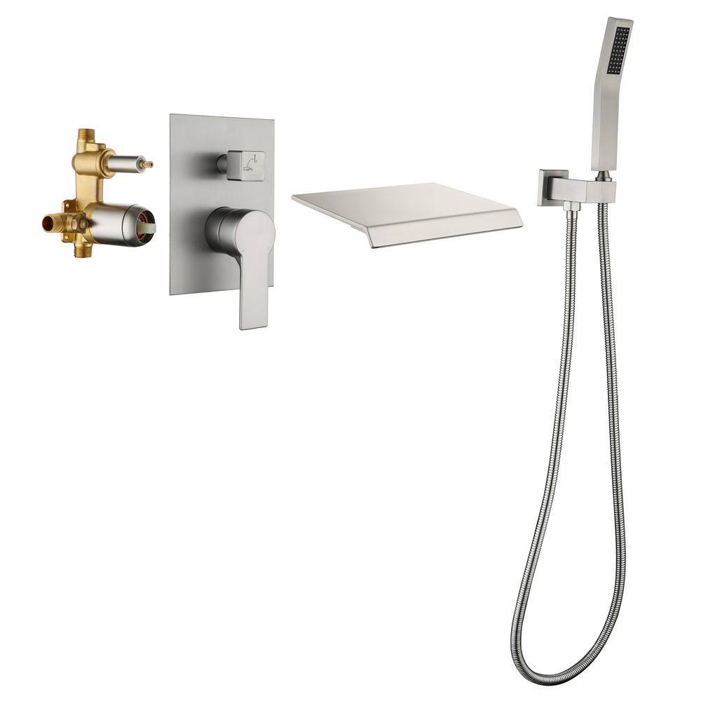 Aurora Decor ACAd Single-Handle Wall Mount Roman Tub Faucet with Hand Shower in Brushed Nickel Ceramic Disc (Valve Included) DSMDHD2B88021BN