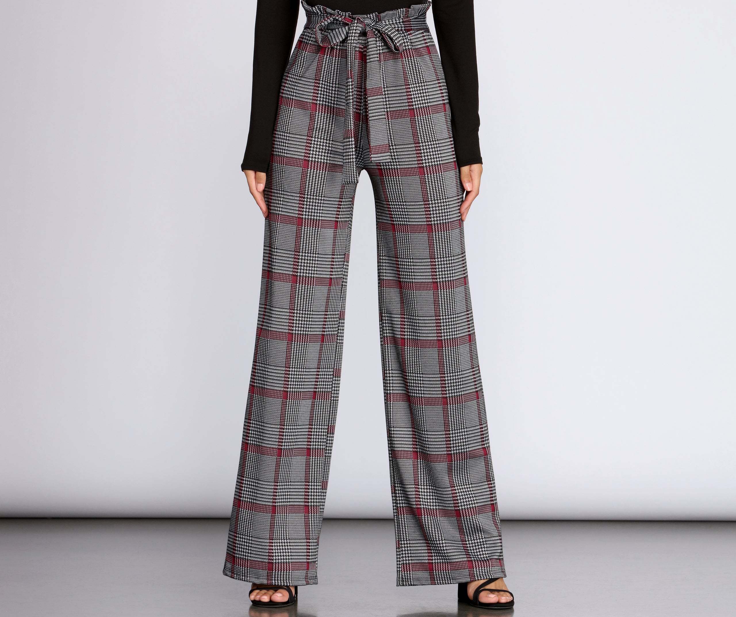 Paper Bag High Waist Plaid Trousers