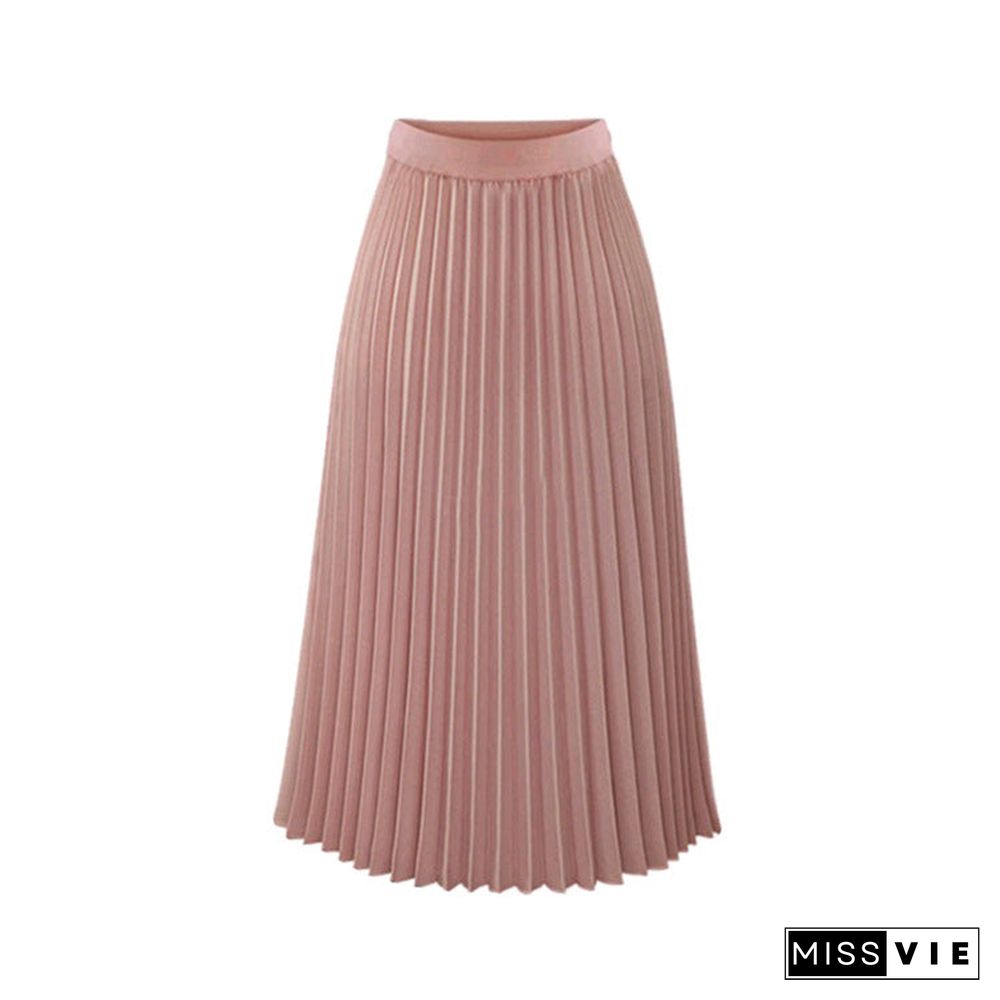 Classic Flowy Chiffon Pleated Midi Skirt Long Length