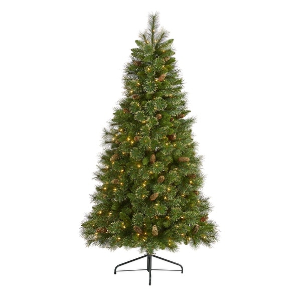 6' Golden Tip Washington Pine Artificial Christmas Tree with 250 Clear Lights，Pine Cones and 750 Bendable Branches