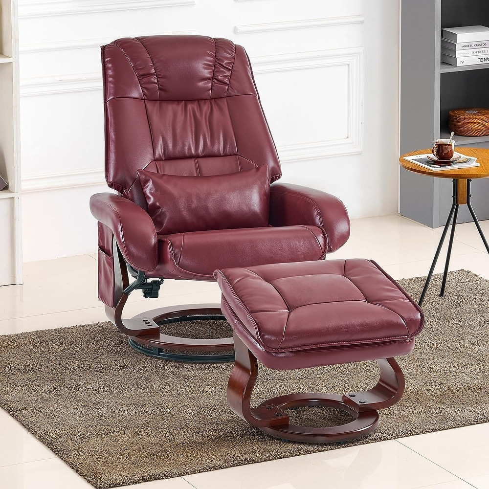 MCombo Swivel Recliners with Ottoman  Vibration Massage TV Chairs  Ergonomic Lounge Chair for Living Room  Faux Leather 4877