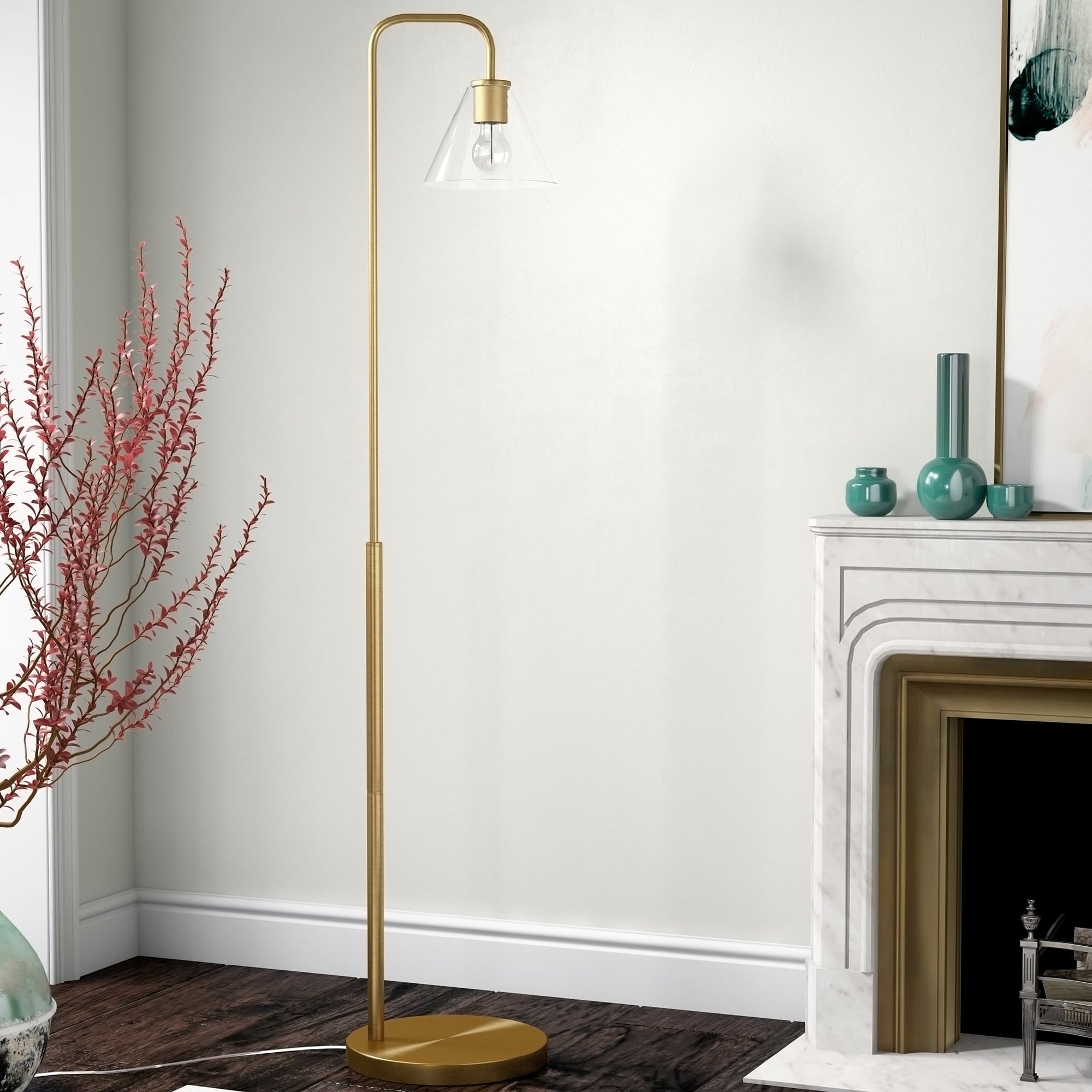 Evelyn&Zoe Modern 62 in 1-Light Adjustable Height Floor Lamp, Gold