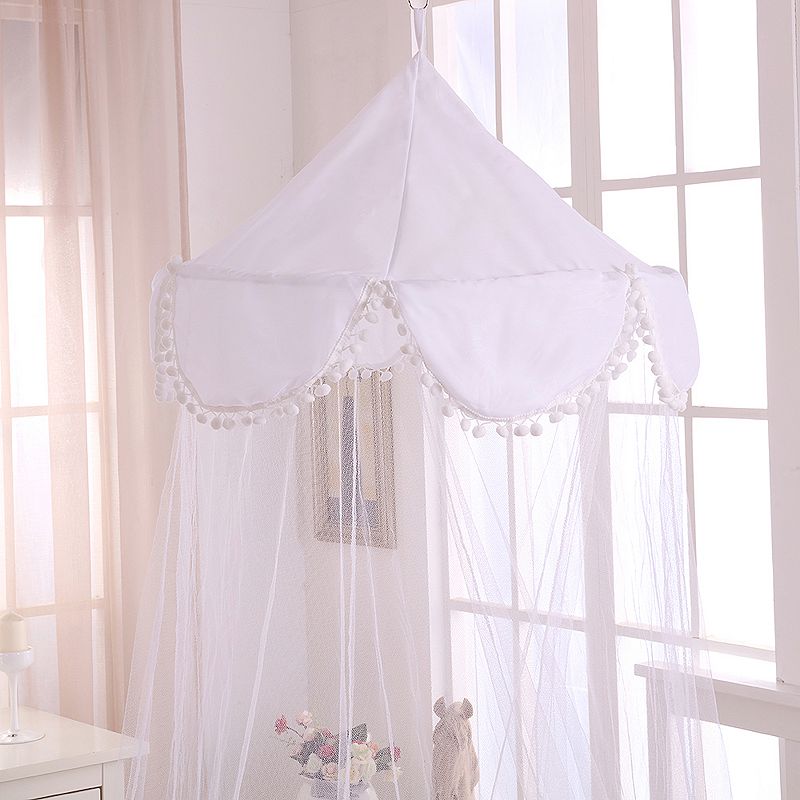 Casablanca Kids Pom Pom Sheer Collapsible Hoop Bed Canopy