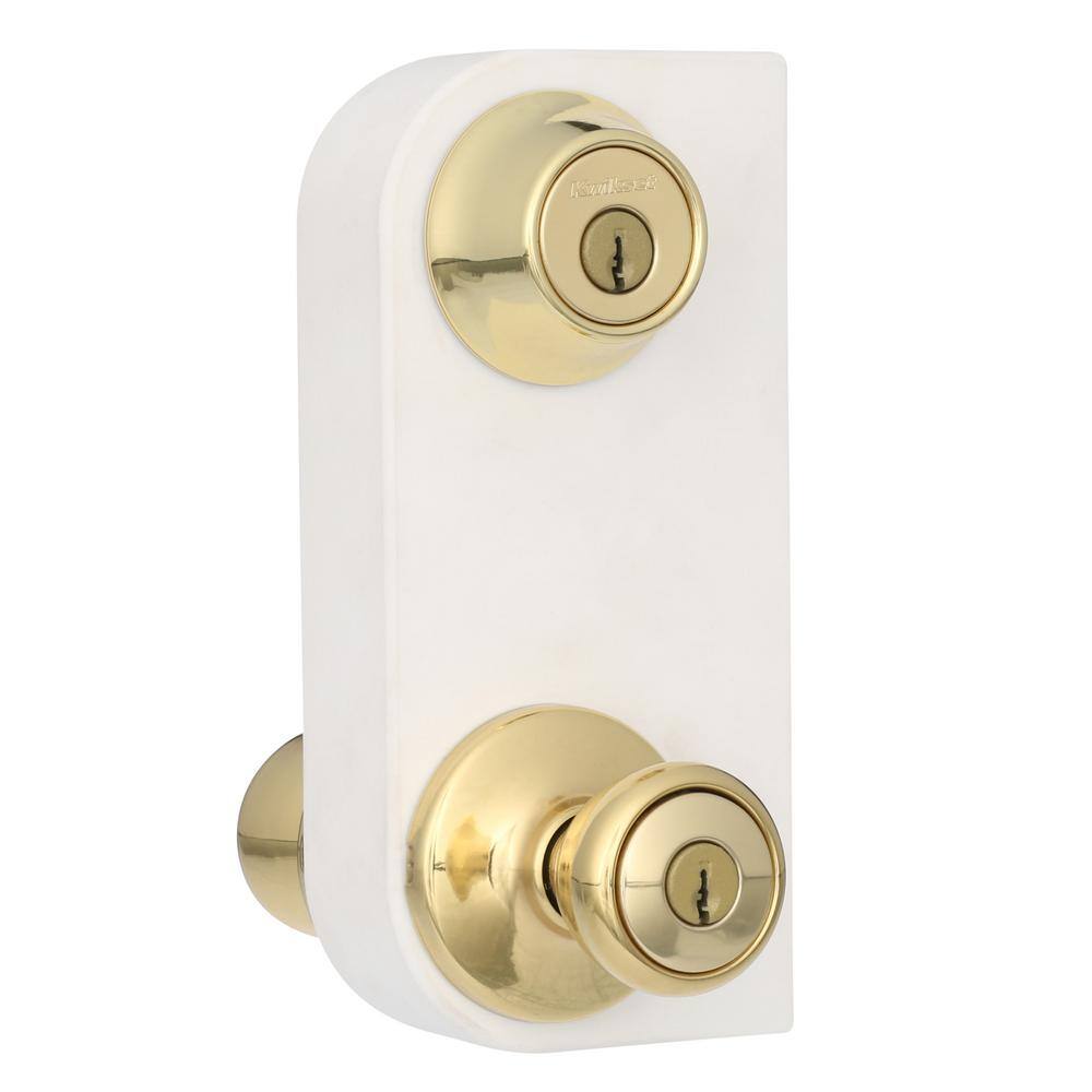 Kwikset Tylo Polished Brass Exterior Entry Door Knob and Single Cylinder Deadbolt Project Pack Combo Pack 92420-031