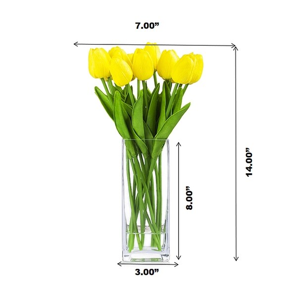 Enova Home Artificial Real Touch Tulips Fake Silk Flowers Arrangement in Glass Vase with Faux Water for Home Wedding Decoration