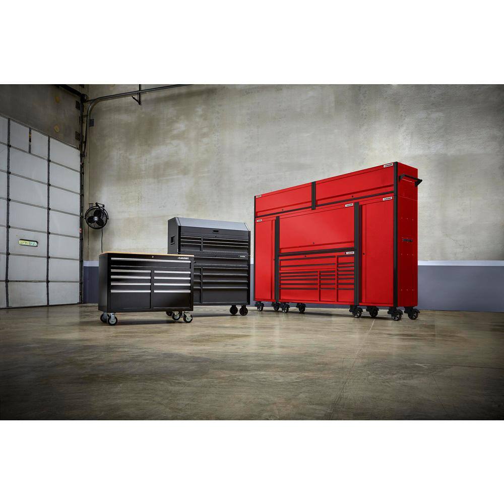 Husky 72 in. W x 24.5 in. D Professional Duty 20-Drawer Mobile Workbench Combo w 2 Side Lockers 2 Top Lockers and Top Hutch HPROSUITE5RED