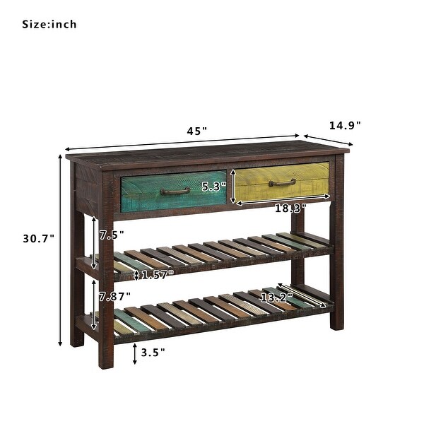 Nestfair Console Table with Drawers and 2 Tiers Shelves