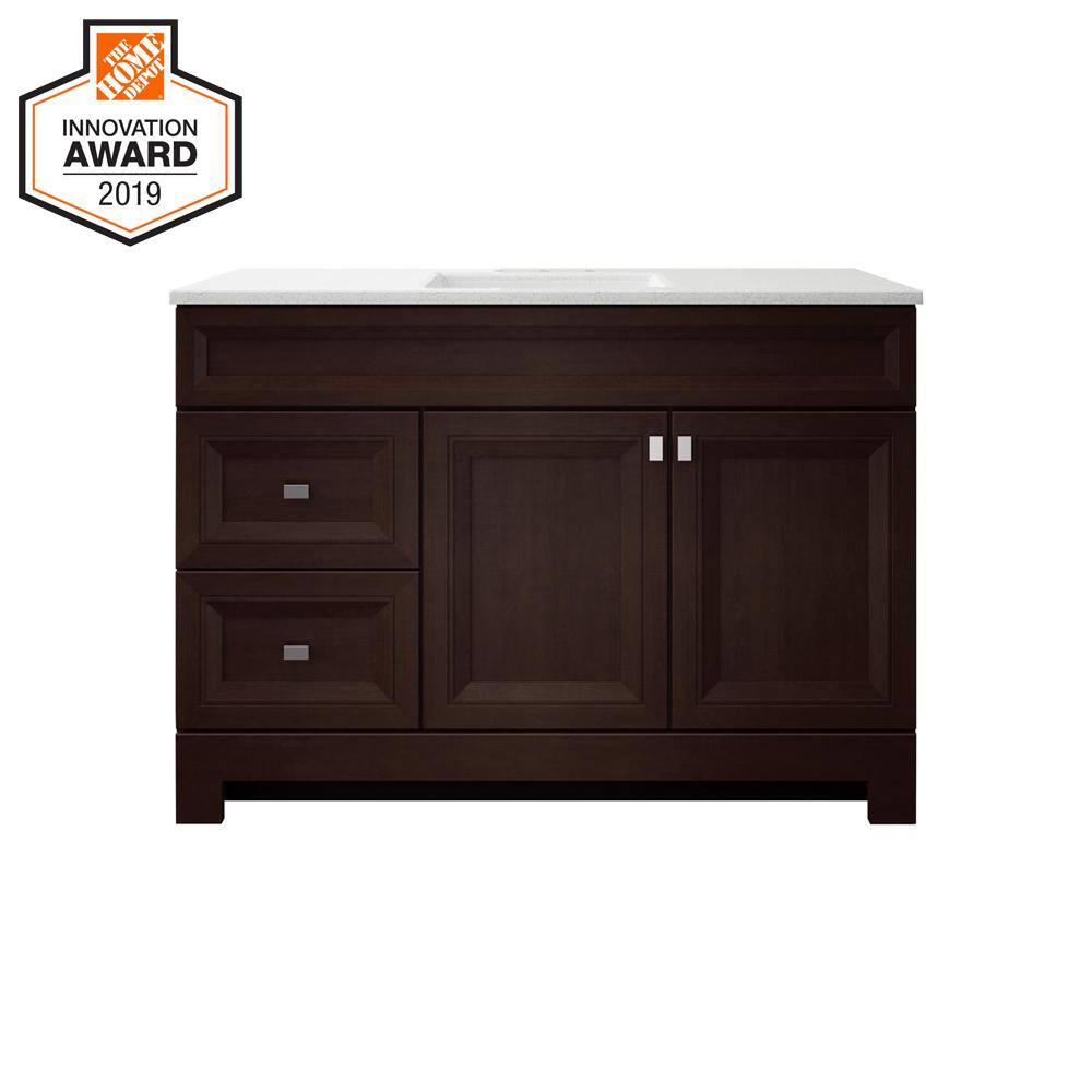 Home Decorators Collection Sedgewood 48.5 in. W Configurable Bath Vanity in Cognac with Solid Surface Top in Arctic with White Sink PPLNKDCG48D