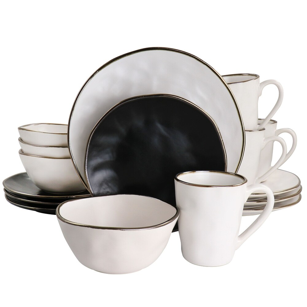 Hammered Stoneware Dinnerware 16 Piece Set in Assorted