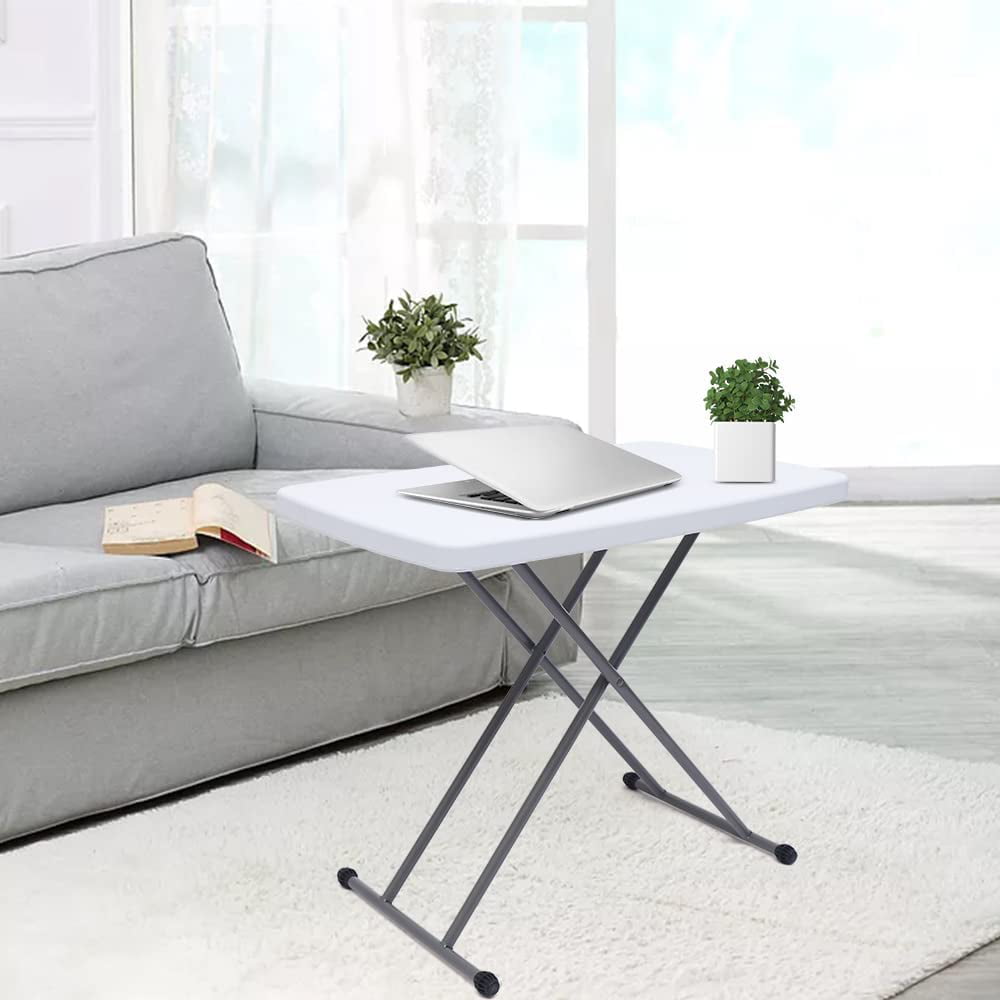 Miumaeov 30x20" Square Plastic Folding Card Table Lifting Desk Height Adjustable White