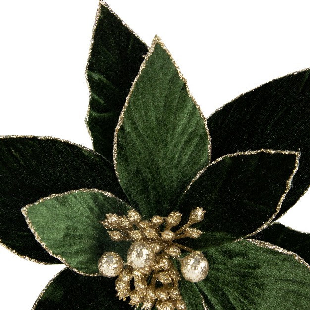 Green Glittered Poinsettia Christmas Stem Spray