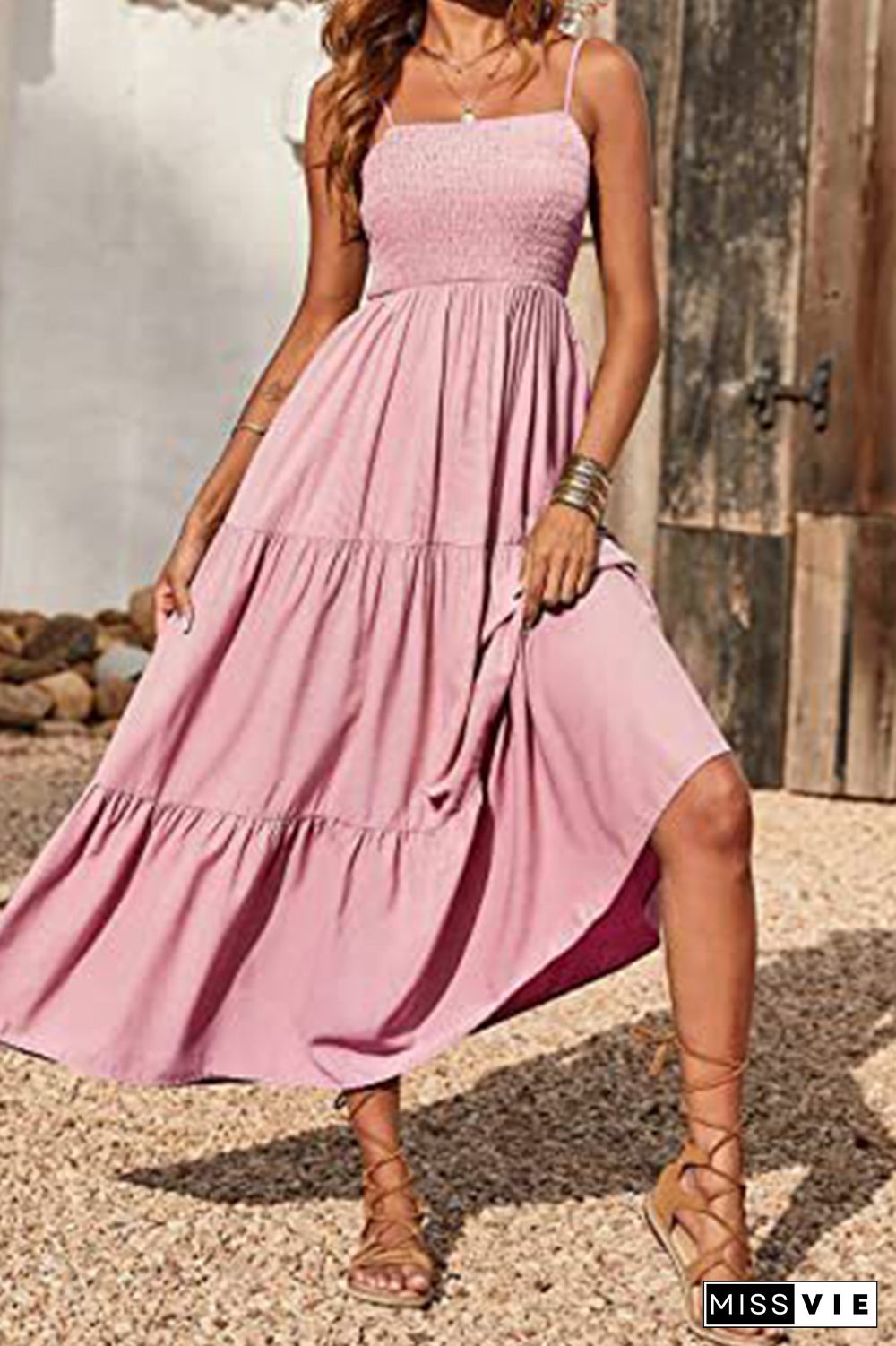 Strap Pleated Swing Dress Wholesale