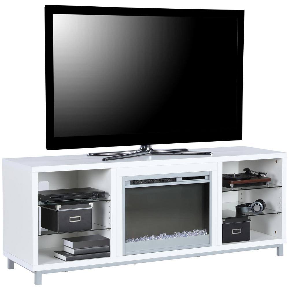 Ameriwood Home Cleavland 65 in. White Particle Board TV Stand Fits TVs Up to 70 in. with Electric Fireplace HD65519