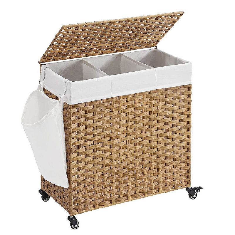 140l Handwoven Laundry Basket With Wheels