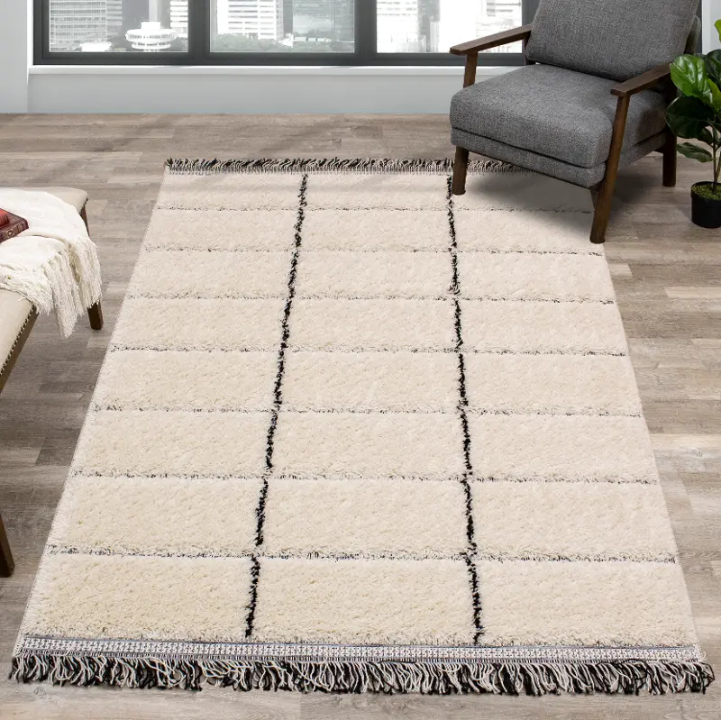 Novato 5 x 8 Contemporary Square Cream Shag Rug