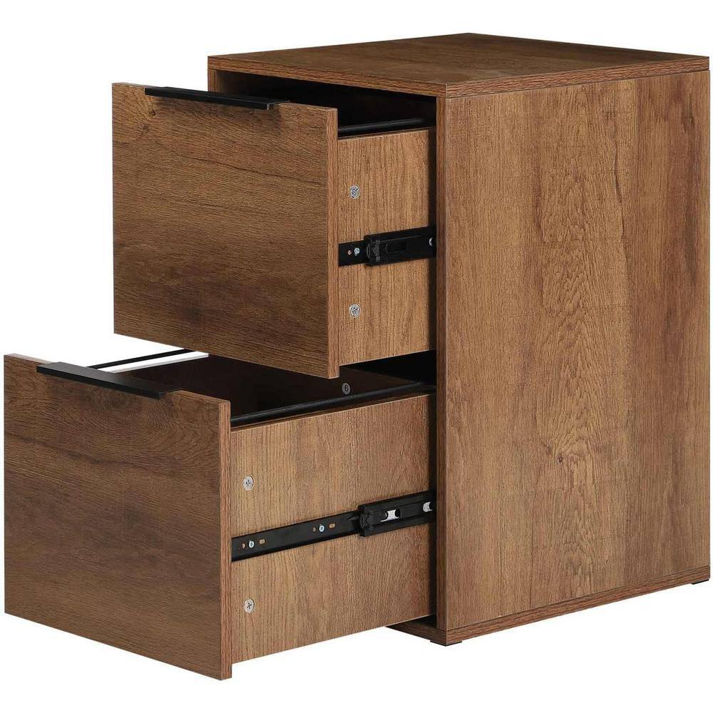 URTR Brown Wooden File Cabinet 2-Drawer Vertical Storage Filing Cabinet with Hanging Bars for Letter Size for Home Office T-02019-2