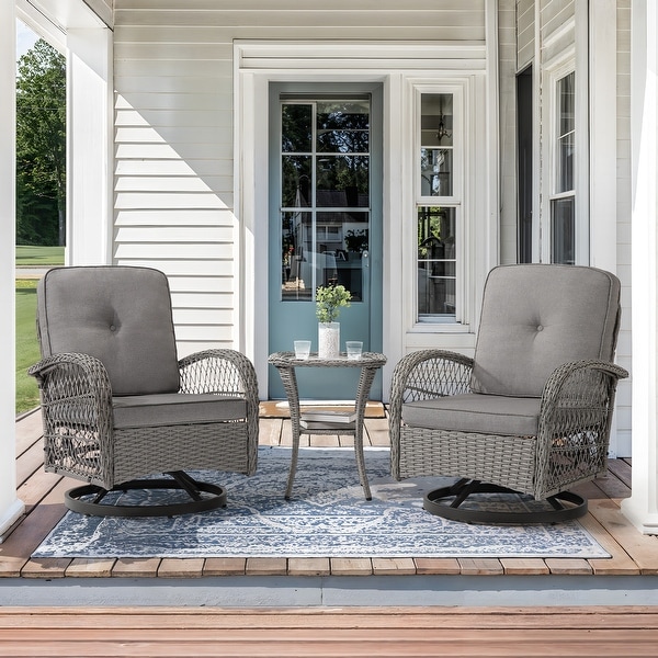 COZYMAN Outdoor Patio 3Piece Wicker Conversation Set Swivel Rocking Chat Chairs