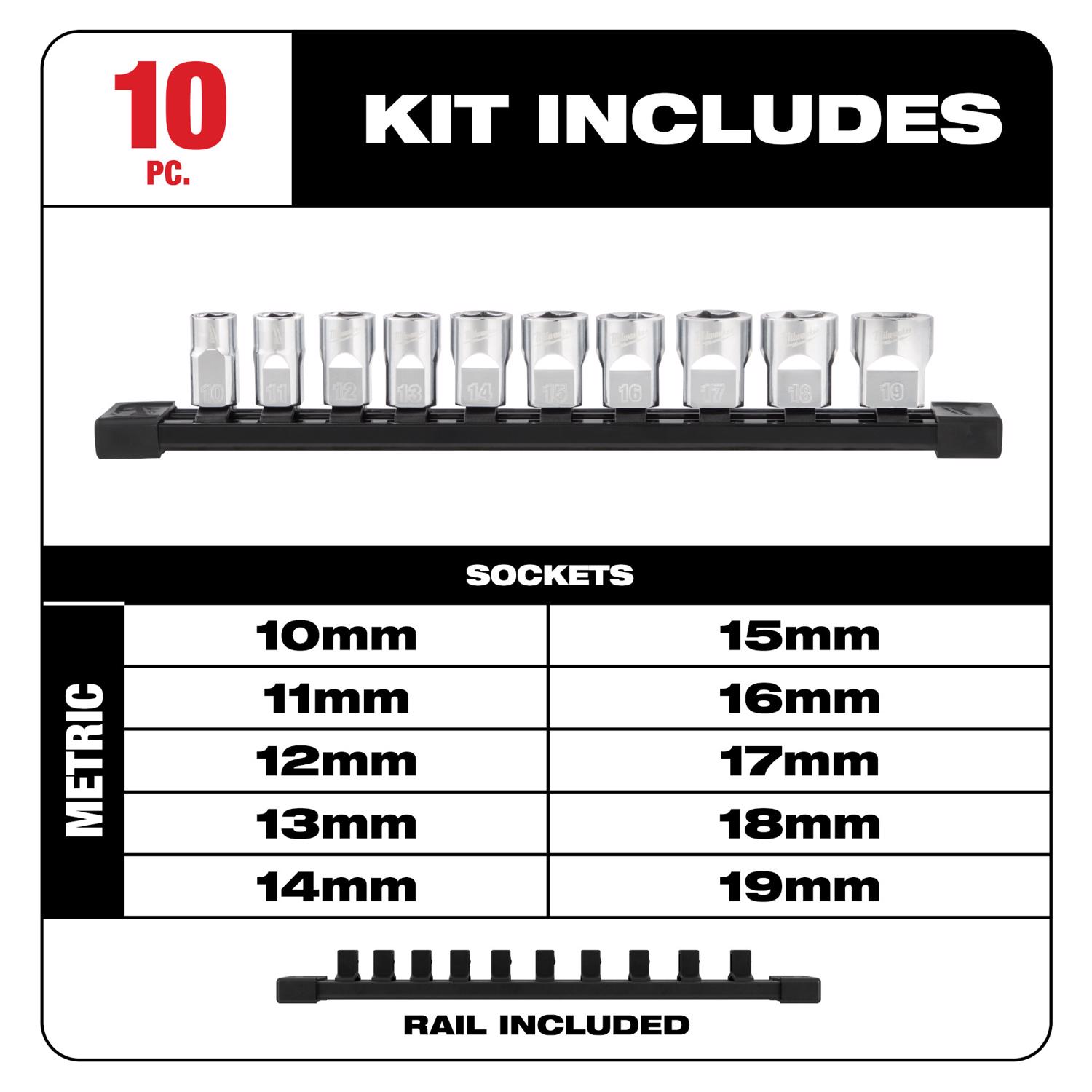 MW 3/8 in. drive Metric 6 Point Socket Set 10 pc