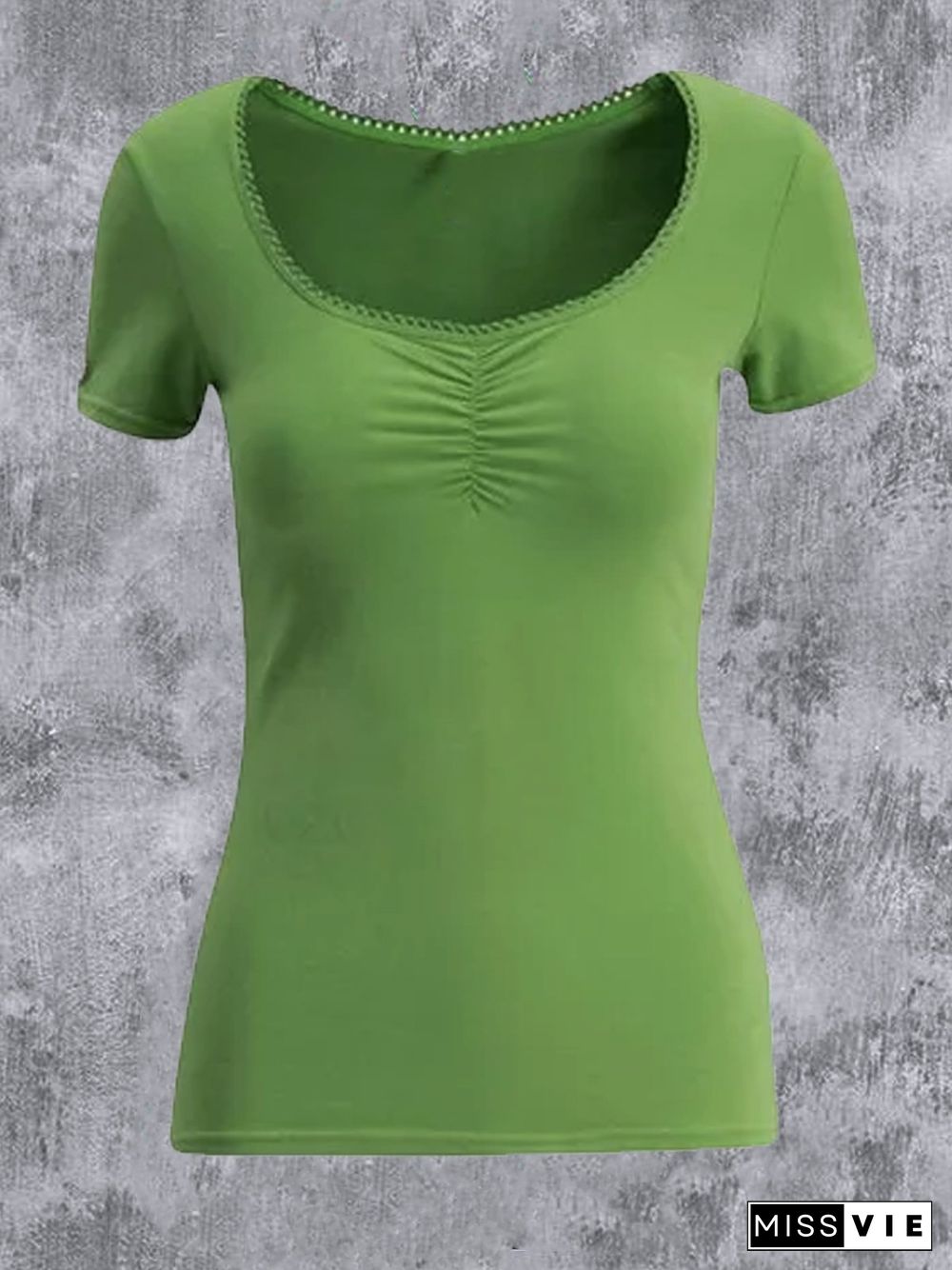 Short Sleeve Casual Scoop Neckline Solid T-shirt