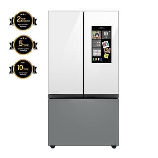  Bespoke 30 cu. ft. 3-Door French Door Smart Refrigerator with Family Hub in White GlassMatt Grey Glass Standard Depth RF30BB69006M