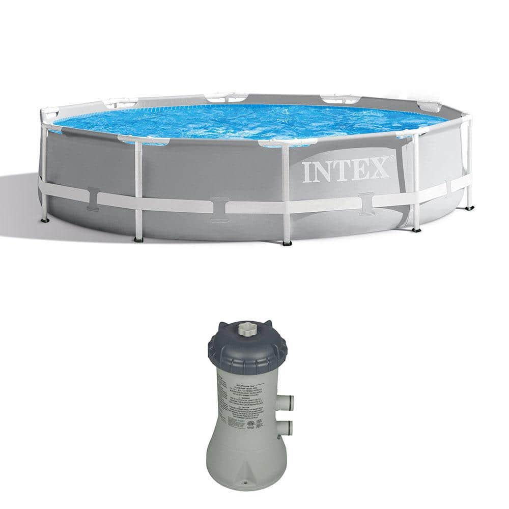 Intex 10 ft. Round 30 in. D Metal Frame Above Ground Swimming Pool with Cartridge Filter Pump System 26700EH + 28637EG