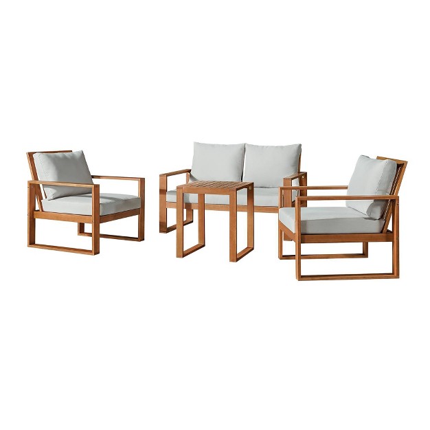 Grafton 4pc Eucalyptus Wood Outdoor Set With Bench Chairs amp Table Alaterre Furniture