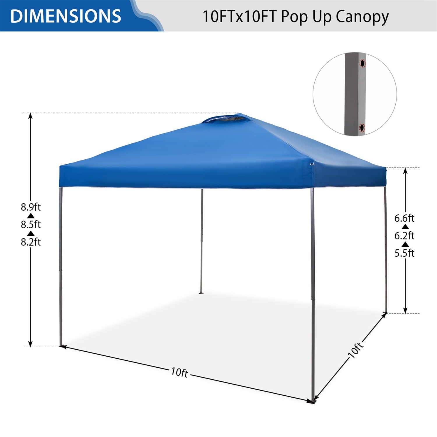 MF Studio 10x10ft Pop-up Canopy Tent Straight Legs Instant Canopy for Outside with Wheeled Bag - Blue