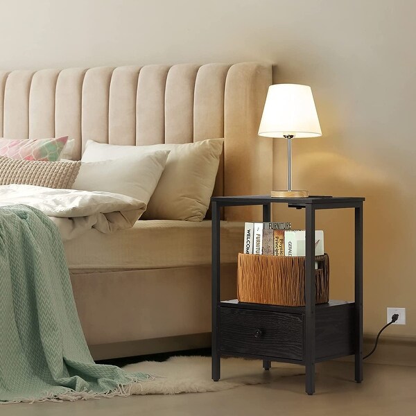 2 PCS Side Table with Charging Station with USB Ports and Power Outlets - - 36970015