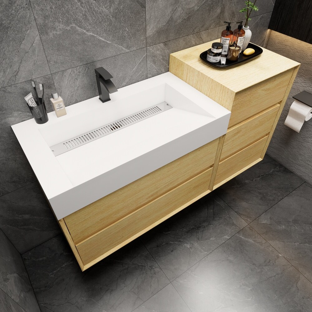 Kube 44'' Coffee Wood Wall Mounted Nano Bath Vanity with Reinforced Acrylic Sink