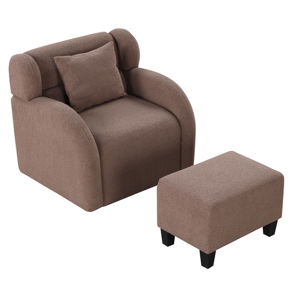 360 Degree Swivel Accent Chair and Ottoman Sets， Modern Swivel Lounge Barrel Chair， Teddy Short Plush Particle Velvet Armchair